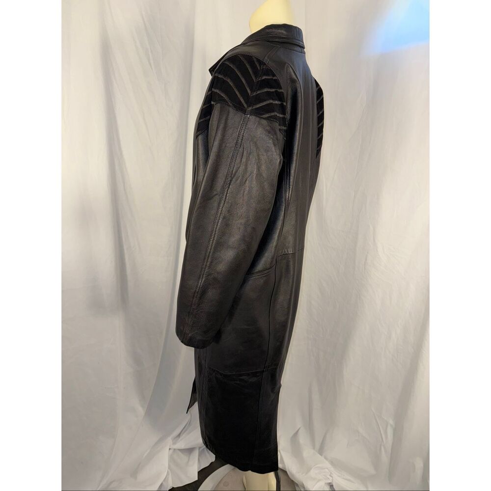 Vintage 1980s–1990s Excelled Genuine Leather Long Trench Coat – Black – Size S - Picture 11 of 16